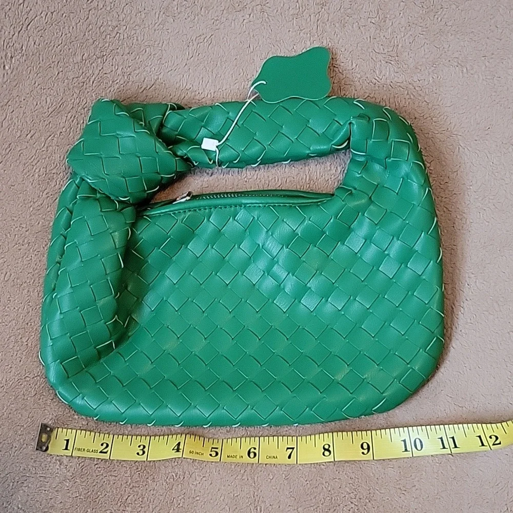Women's Soft PU Leather Green Woven Handmade Hobo Clutch